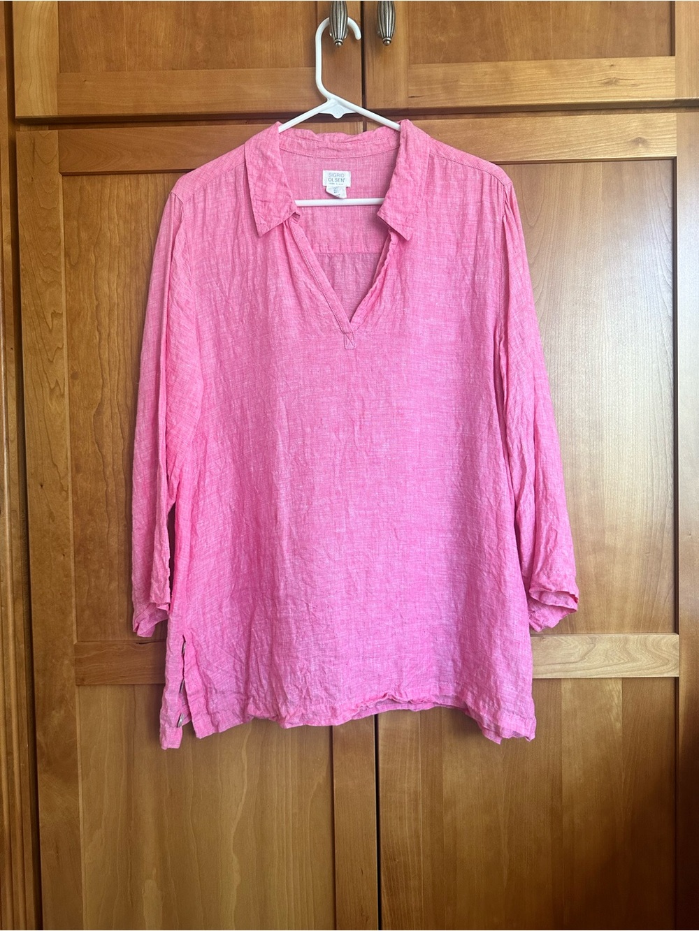 Sigrid Olsen Pink Linen V-Neck Tunic